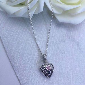 Heart Charm Necklace Open Heart Charm Necklace Silver Heart Necklace Pave